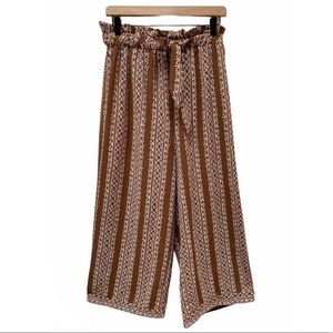 Entro Brown Geometric Wide Leg Paper Bag Pants L